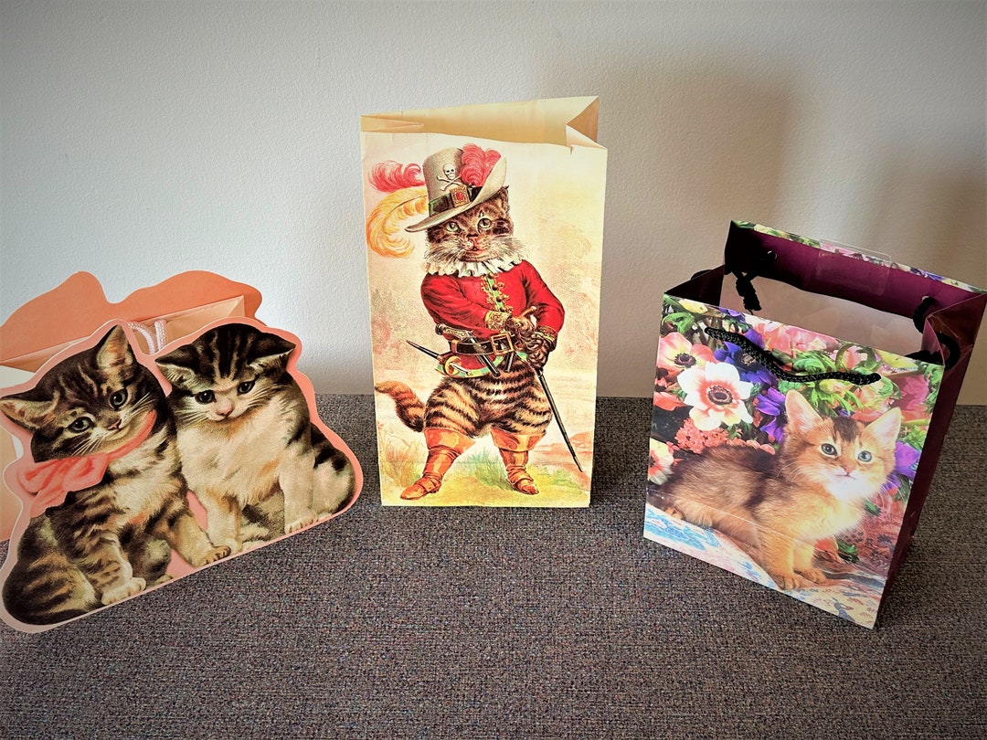 Vintage Cat Themed Gift Bags Puss & Boots Tabby Cats Gold Etsy