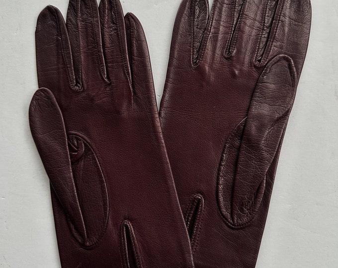 BURGUNDY Leather Gloves Unlined Women's Size 7 1/2 From Florence, Italy