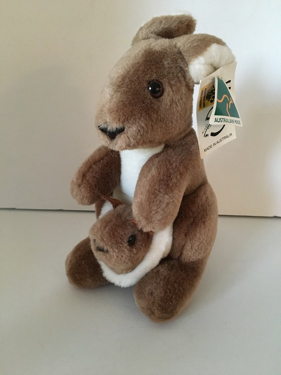 stuffed kangaroo with baby in pouch