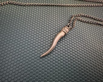 Vintage Italian Horn Pendant Necklace, 24 in. Silver Chain