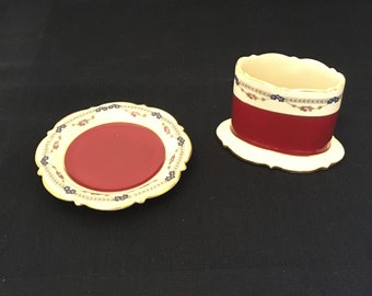 Vintage Royal Bayreuth Porcelain Set: Toothpick or Matchstick Holder & Matching Tray