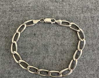 Sterling 8 In Chain Link Bracelet, Made in Italy, 925, Elongated Oval Link Chain, from 1970's