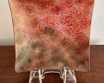 Plateau vintage ILANIT en verre peint à la main, plat d'art israélien