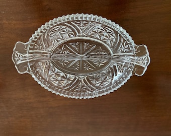 Vintage Anchor Hocking Stars & Bars Oval Relish Tray: 1960s Pressed Glass