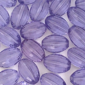 14mm Light Purple Oval Beads Translucent Acrylic Craft Beads from 1970/1980&#39;s  Pkg of 50 for Jewelry Making, Crafting Vintage Lt Purple Oval