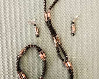 Magnetic Strand w/ Matching Earrings Handmade, Gray and Black, Necklace OR Bracelet, 38 1/2 in. long