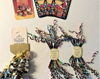 Vintage Christmas Gift Tags and Foil Bow Curls, 1980s