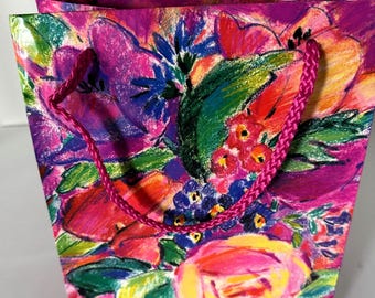 Vintage 1993 Floral Gift Bag – Gibson Greetings, Pink Handles