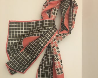 Vintage Houndstooth Scarf: 1960s Pink Gray Acetate, Made in Japan
