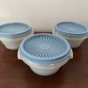 Tupperware #1323 Servalier Klare Schüssel UND 812 Lt. Blue Servalier Deckel, 10 oz. Kapazität, 1970er Jahre, Guter Vintage Zustand, EINZELVERKAUF