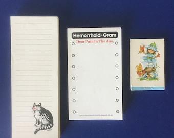 Vintage Kliban Cat & Impish Girl Notepads - 1970s Novelty Stationery
