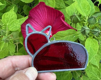 Vintage Stained Glass Red Cat Ornament, Hanging Light Catcher