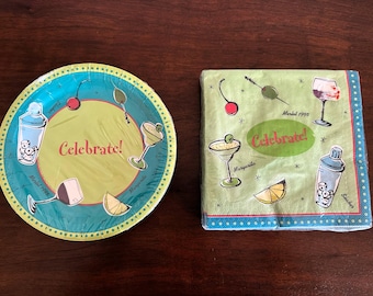 Juego de plato y servilletas de papel vintage "¡Celebra!": Target 2003, nuevo en caja
