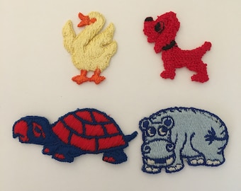 Apliques de animales vintage de los años 70: pato, perro, tortuga, hipopótamo