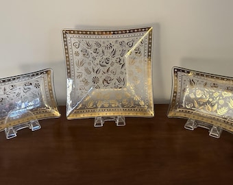 Georges Briard Glass Tray: MCM Gold Persian Garden Plate, Signed