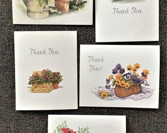 Vintage Floral Thank You Notes: 1990s Stationery Set