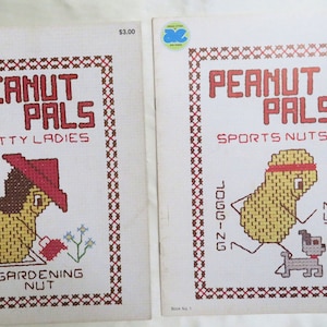 Peanut Pals - Cross stitch booklets - Cross Stitch by Ann Evans- - Sports Nuts or Nutty Ladies - Vintage 1970s - Nutty Ladies SOLD