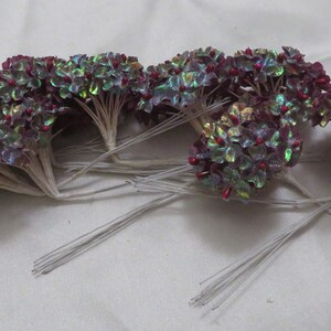 Tiny Burgundy Iridescent Fabric Flowers with Red Bead Centers With Wire Stems for Card Creating/ Scrapbooking / DIY Wedding / Craft Supplies image 8