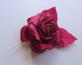 Single Artificial Dark Red Rose with Wire Stems for Card Creating / Scrapbooking / DIY Wedding