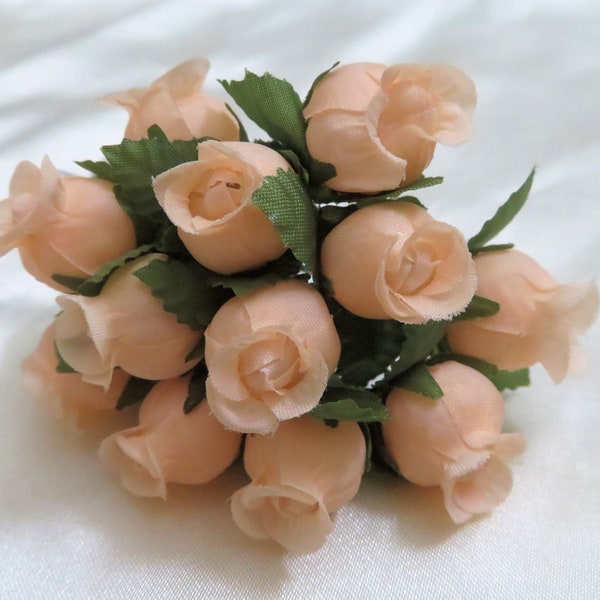 Tiny Soft Peach Color Fabric Roses With Wire Stems for Card Creating / Scrapbooking / DIY Wedding / Junk Jounals / Christmas Wrapping