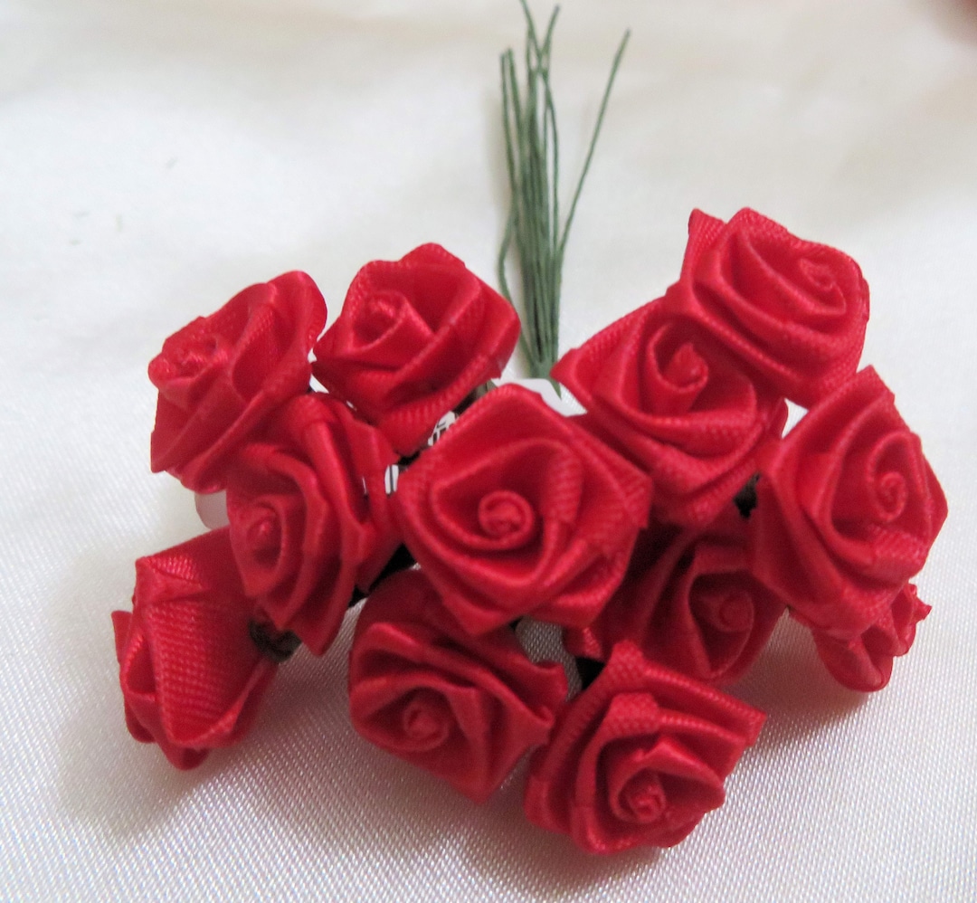 Dark Red Fabric Roses With Green Wire Stems: DIY Craft Supplies - Etsy