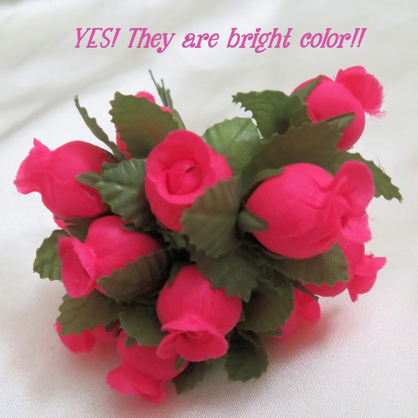 Tiny Bright Red Pink Fabric Roses With Wire Stems for Card Creating / Scrapbooking / DIY Wedding / Junk Jounals / Christmas Wrapping