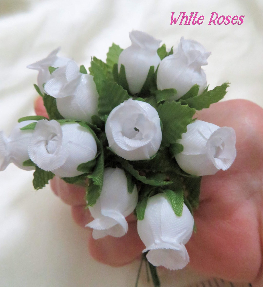 Tiny White Fabric Roses With Wire Stems for Card Creating ...