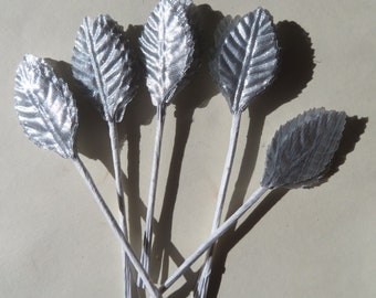 Artificial Silver Leaves or Green Leaves  DIY Leaves for Card Creating Scrapbooking  DIY Wedding  2 Colors Available