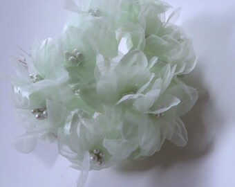 Pale Green 2 layered Flowers With Wire Stems for Card Creating / Scrapbooking / DIY Wedding