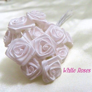 Winzige weiße Stoff-Rosen mit Drahtstielen für Kartenerstellung Scrapbooking/ DIY-Hochzeit / weitere Farben erhältlich