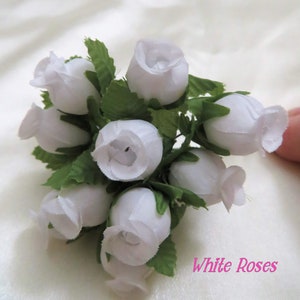 Tiny White Fabric Roses With Wire Stems for Card Creating ...