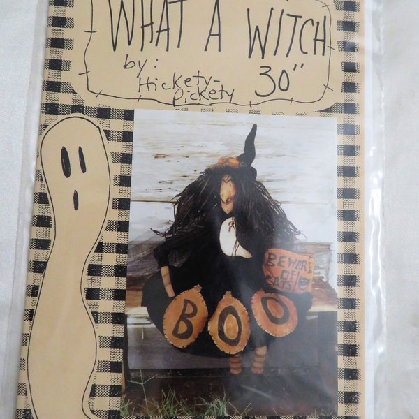 Hickety Pickety- What a Witch - Primitive Halloween Pattern Witch,  Paper Mache Folk Art 052- Out of Print