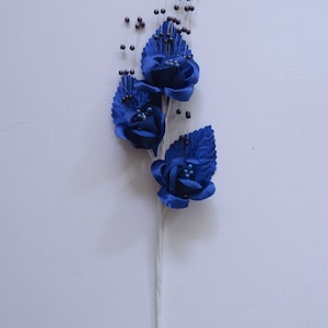 Flores artificiais azuis escuras com hastes de arame para criação de cartões/scrapbooking/casamento diy/artesanato