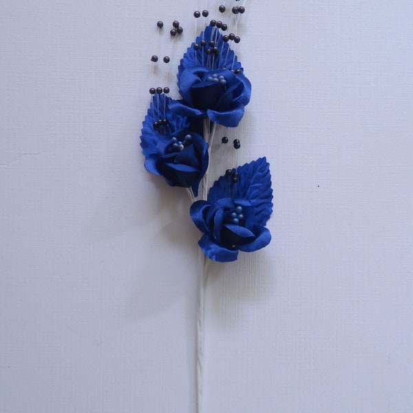 Dark Blue Artificial Flowers with Wire Stems for Card Creating / Scrapbooking / DIY Wedding / Crafts