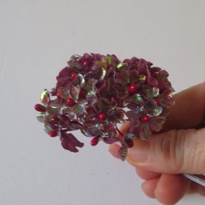 Tiny Burgundy Iridescent Fabric Flowers with Red Bead Centers With Wire Stems for Card Creating/ Scrapbooking / DIY Wedding / Craft Supplies image 3