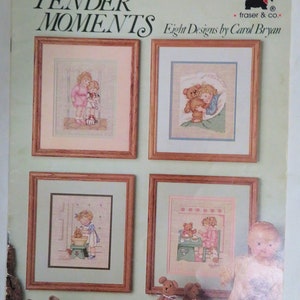 Süße Tiere in gezählten Kreuzstich - Tender Moments - Kreuzstich von Carol Bryan Vintage Leaflet # 495 Freizeit Kunst - 8 Muster