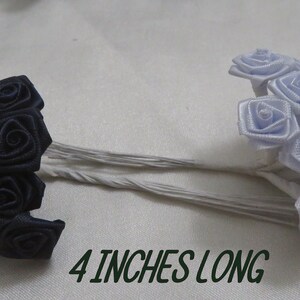 Tiny Light Blue Fabric Roses With Wire Stems for Card Creating ...
