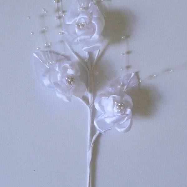 White 3 Piece Artificial Flowers with Wire Stems for Card Creating/ Scrapbooking / DIY Wedding / More Colors Available