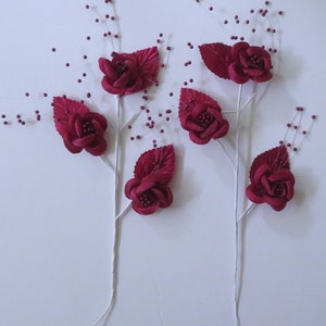 Fleurs artificielles bordeaux foncés avec tiges métalliques pour création de cartes/scrapbooking/bricolage mariage/créations manuelles