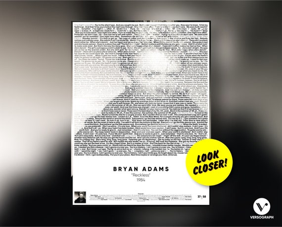 Lyrics On Album Cover Bryan Adams Reckless Wall Art Music Posters Instant Download Artwork Printable Art Living Room Art