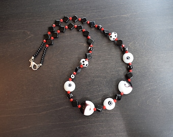Evil Eye Sweater Necklace - Red, White, and Black Mixed Beaded Necklace
