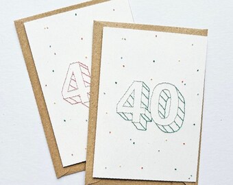 Embroidered 40th Birthday Card