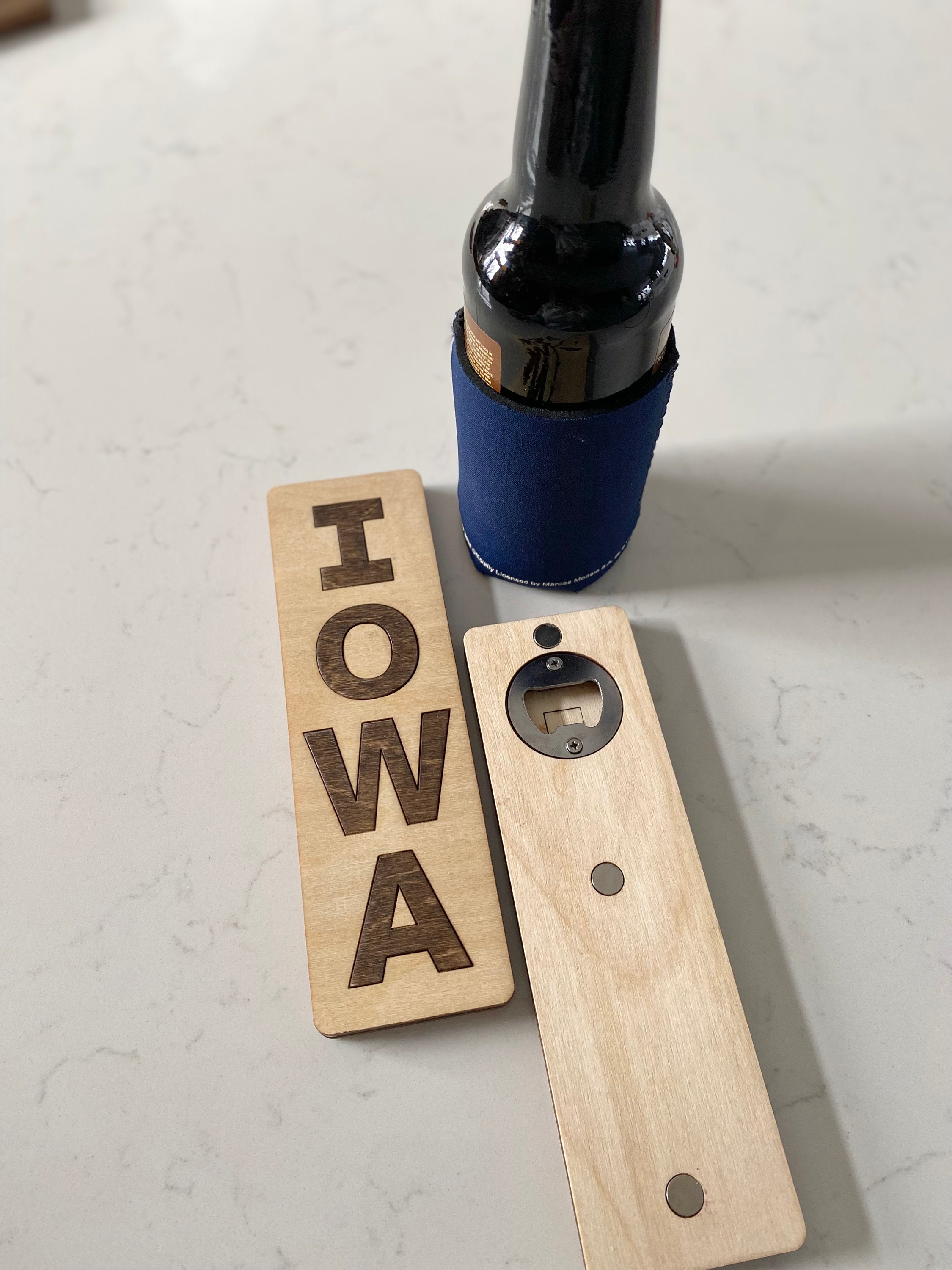 Iowa Koozie Holder with Magnetic Bottle Opener