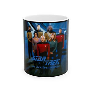 Star Trek Next Generation Season 6 Cast Ceramic Mug, Geek Gift, Sci-Fi Fan Coffee Cup, 11oz, 15oz, Captain Picard, Data, Riker, Gift for