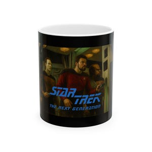 Star Trek The Next Generation Ceramic Mug, Riker Data Worf Fan Gift, 11oz 15oz Tea Cup, Sci-Fi TV Show Drinkware, Geek Nerd Present, Space