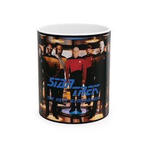 Star Trek TNG Season 7 Cast Ceramic Mug, Coffee Cup, Sci-fi TV Show Gift, Geek Nerd Office Decor, Captain Picard, Spock, Kirk Fan Present