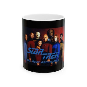 Star trek TNG season 3 cast ceramic mug, geek coffee cup, trekkie gift, captain picard fan present, space tv show memorabilia