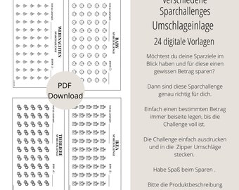 24 different savings challenges as PDF download | digital budget template | PDF Print for budgeting | Downloads for budgeting