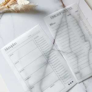 Menüplaner | Einkaufsliste | frosty transparent Design | wiederverwendbar | Planerliebe | Planergirl | cleaner minimalistischer Stil