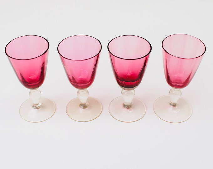 Vintage Pink Cordial Glasses/ Aperitif Glasses/ Sherry Glasses/ Set of